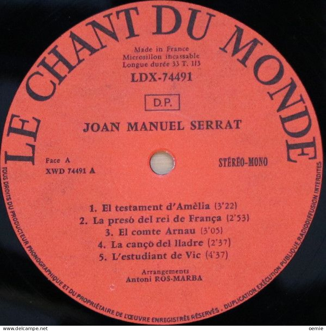 JOAN MANUEL SERRAT °  CHANSONS TRADITIONNELLES - Autres - Musique Espagnole