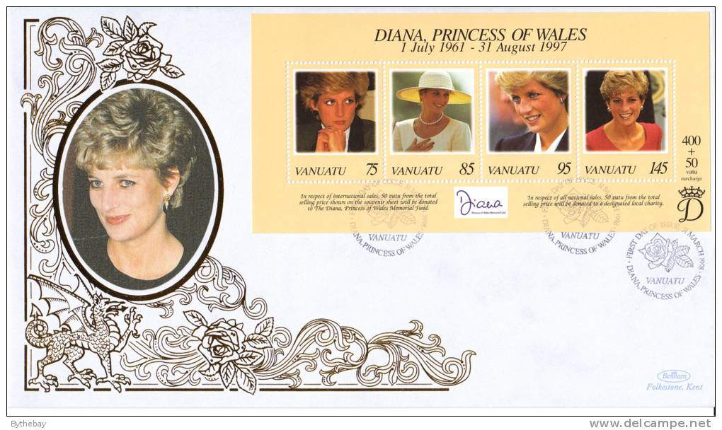 Vanuatu FDC Scott #719 Sheet Of 4 Diana Princess Of Wales - Vanuatu (1980-...)