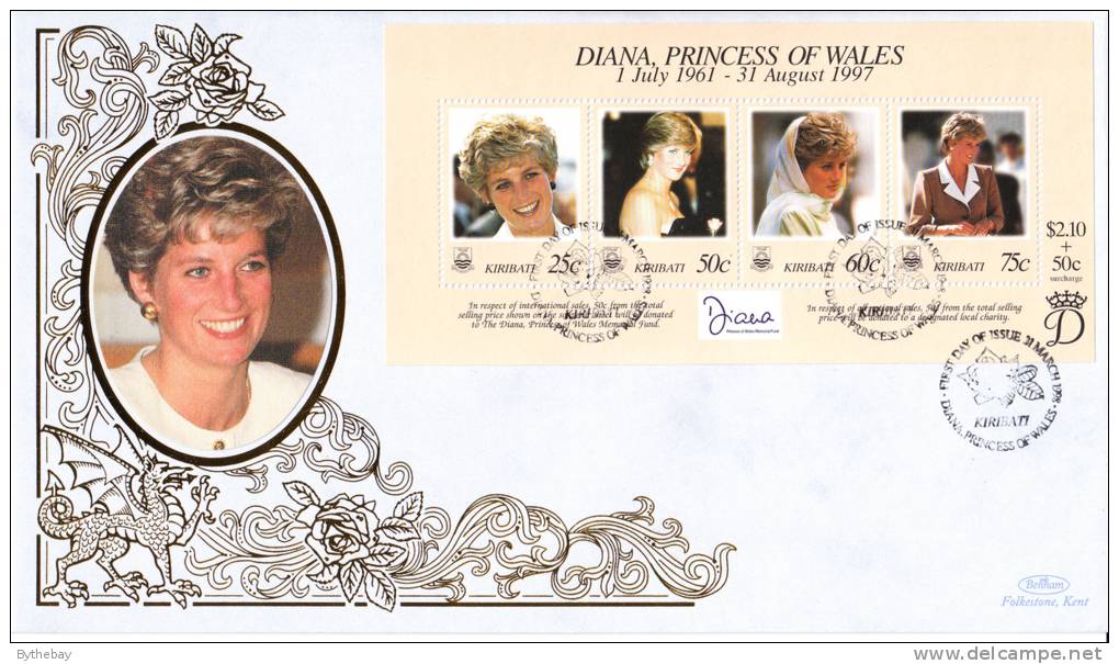 Kiribati FDC Scott #720 Sheet Of 4 Diana Princess Of Wales - Kiribati (1979-...)