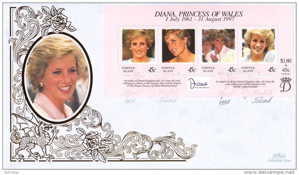 Norfolk Island FDC Scott #645 Sheet Of 4 Diana, Princess Of Wales - Ile Norfolk