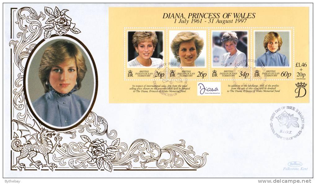 British Indian Ocean Territory FDC Scott #197 Sheet Of 4 Diana, Princess Of Wales - Britisches Territorium Im Indischen Ozean