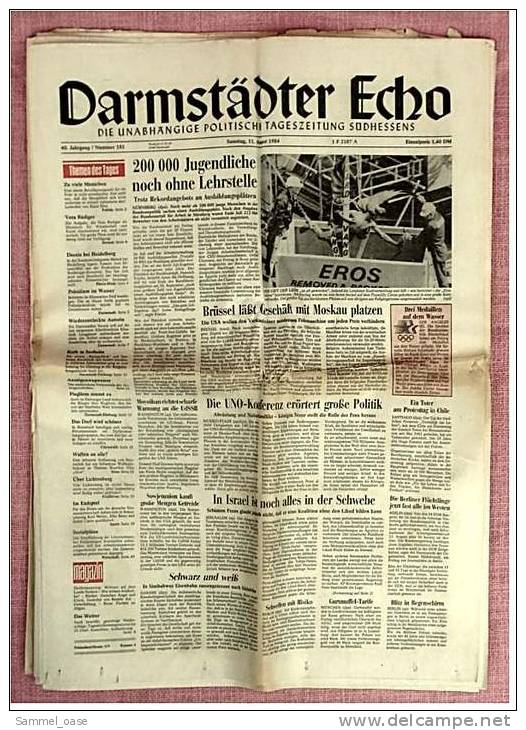 Darmstädter Echo Zeitung - Orig. Vom 11.8. 1984 : 200.000 Jugendliche Ohne Lehrstelle - Otros & Sin Clasificación