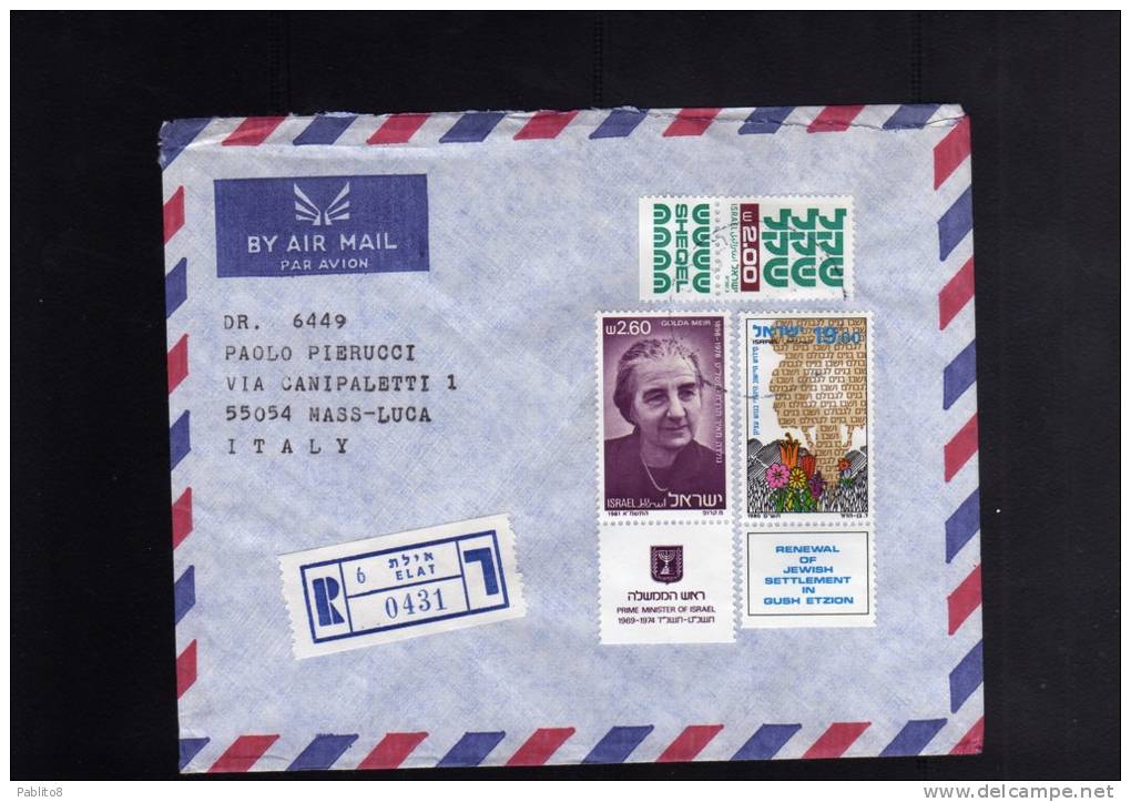 ISRAEL - ISRAELE  8 - 1981 REGISTERED LETTER TO ITALY - LETTERA RACCOMANDATA - Storia Postale