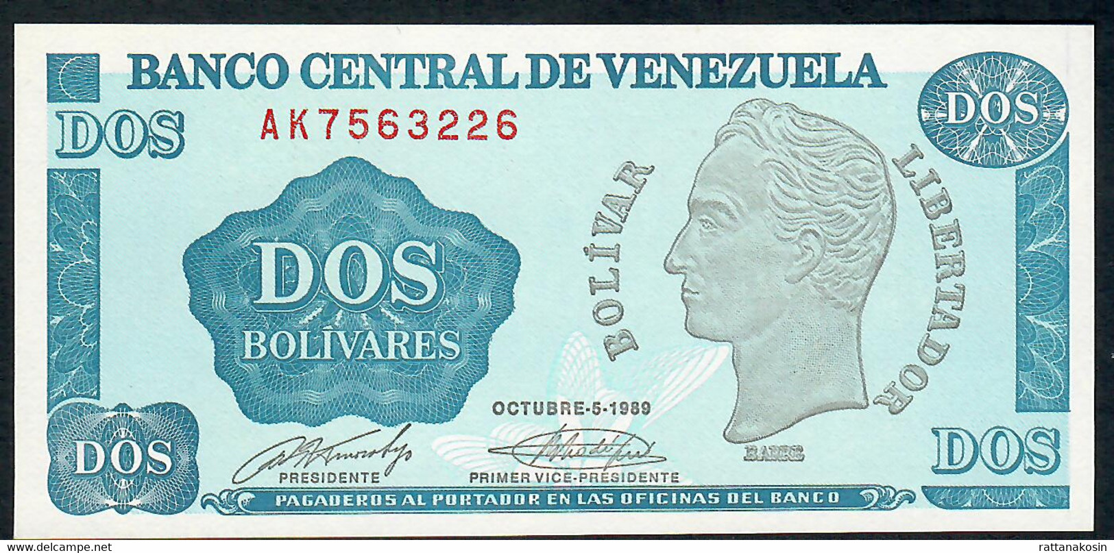 VENEZUELA   P69   2   BOLIVARES    1989    UNC. - Venezuela