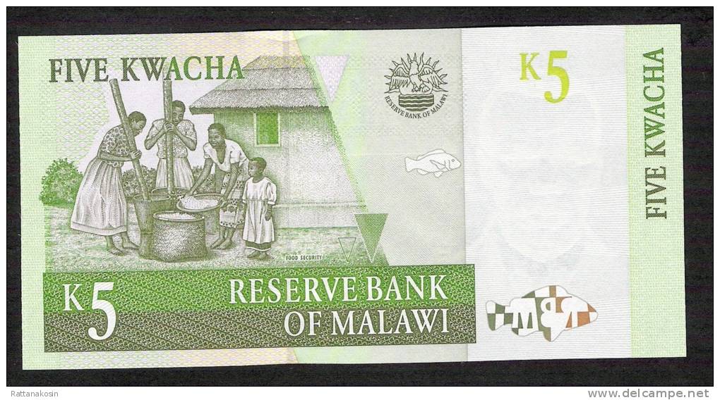 MALAWI  P36a  5  KWACHA  1997  Serie #  AA 0044318  Signature 8b   UNC. - Malawi