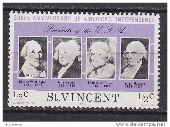 St. Vincent 1975 Mi. 411      ½ C Unabhängigkeit Der Vereinigten Staaten USA Präsidenten Washington Adams Madison MH* - St.Vincent (1979-...)