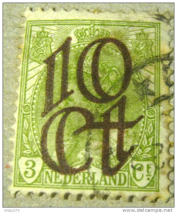 Netherlands 1923 Queen Wilhelmina 3c Overprinted 10c - Used - Usati