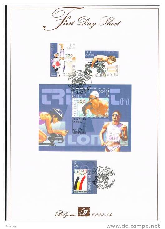 BELGIE  FIRST DAY SHEET  OLYMPISCHE SPELEN SYDNEY  2000 - Verano 2000: Sydney