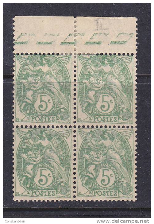 N° 111 TYPE BLANC 5C VERT BLOC DE 4 NEUF  AVEC CHARNIERE - ....-1929