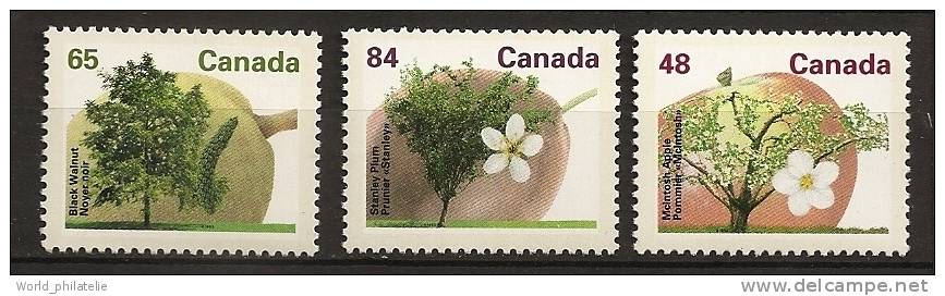 Canada 1991 N° 1225 / 7 ** Courants, Arbres Fruitiers, Pomme, Pommier, Mc Intosh, Noyer Noir, Fleur, Prunier, Stanley - Neufs