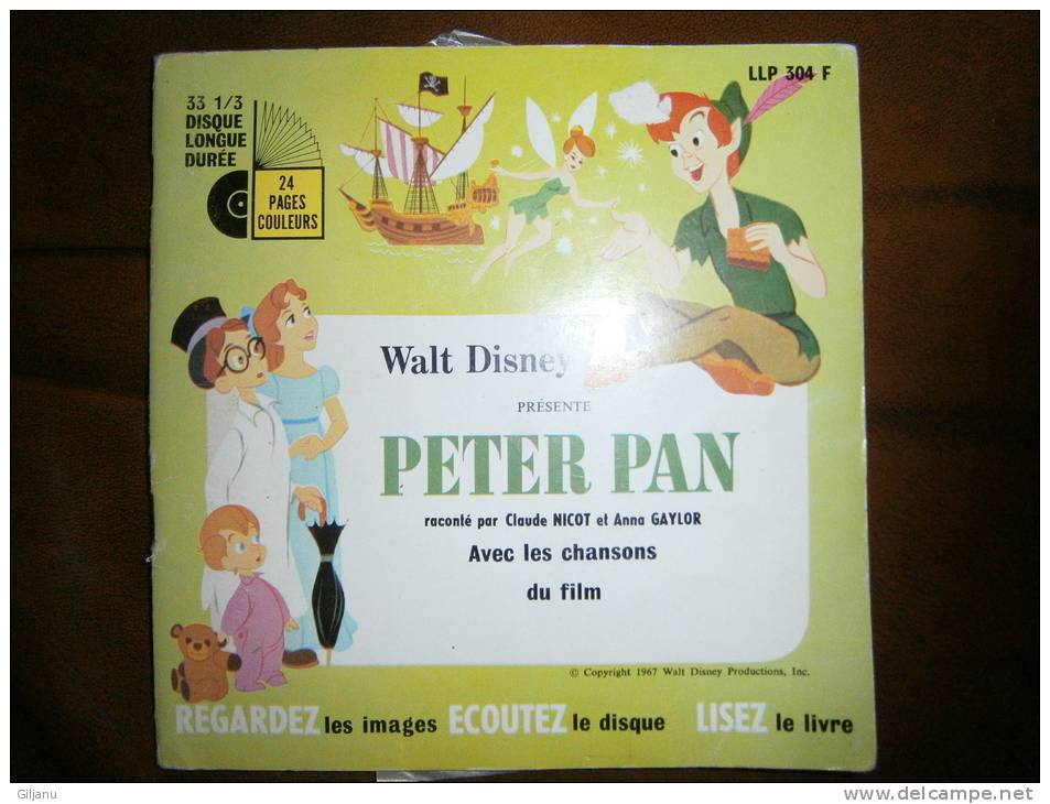 33 T  LIVRE DISQUE PETER PAN  WALT DISNEY - Enfants