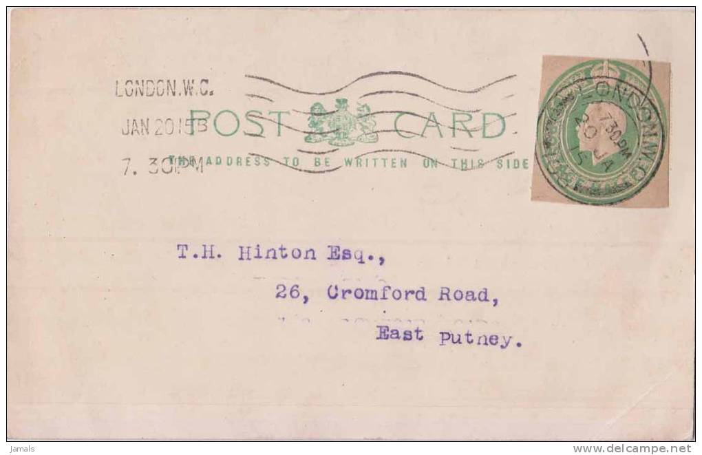 GB / Great Britain Postal Stationery Cutout Used On Postcard, 1915 - Errors, Freaks & Oddities (EFOs