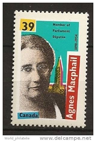 Canada 1990 N° 1159 ** Agnès Macphail, Parlement, Députée, Portrait, Première Femme - Neufs