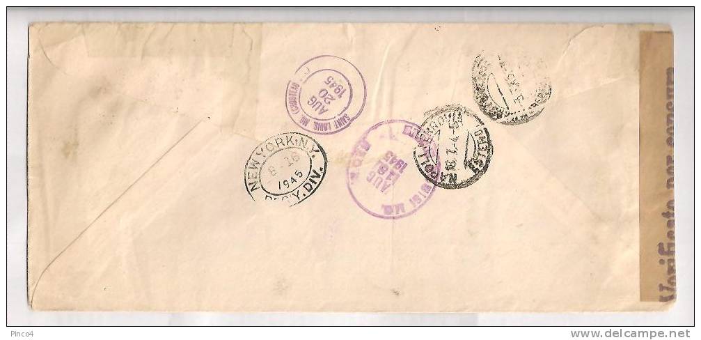 STORIA POSTALE RACCOMANDATA DA MILANO PER SAINT LOUIS MISSOURI DEL 2-7-1945 - Storia Postale