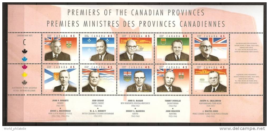 Canada 1998 N° 1546 / 55 ** Premiers Ministres, Robarts, Ontario, Lesage, Québec, McNair, Douglas, Saskatchewan, Flags - Neufs