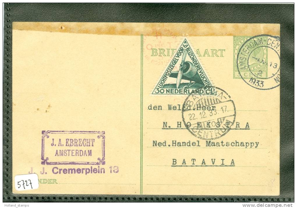 BRIEFKAART LUCHTPOST 10 Uit 1933 Van AMSTERDAM Naar BATAVIA NED. INDIE (5727) - Poste Aérienne