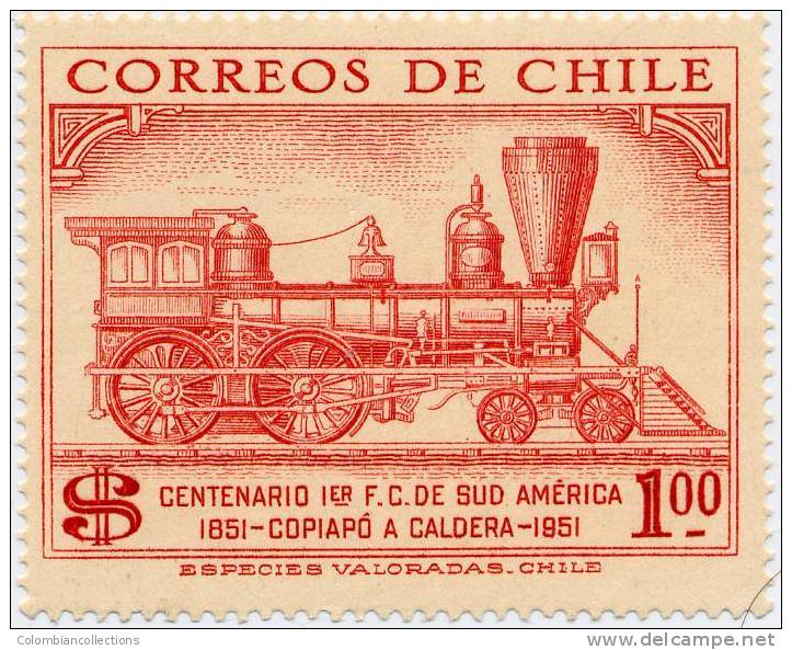 Lote C38, Chile, 1954, Centenario Del Primer Ferrocarril De Sur America, Railroad, Stamp, Sello, 2 V - Chile