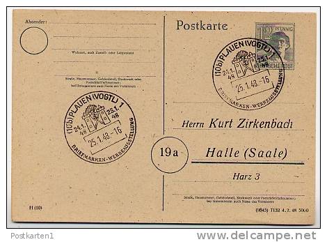 P962/04  Postkarte  ZUDRUCK Zirkenbach Halle  Sost. AUSSTELLUNG Plauen 1948 - Entiers Postaux