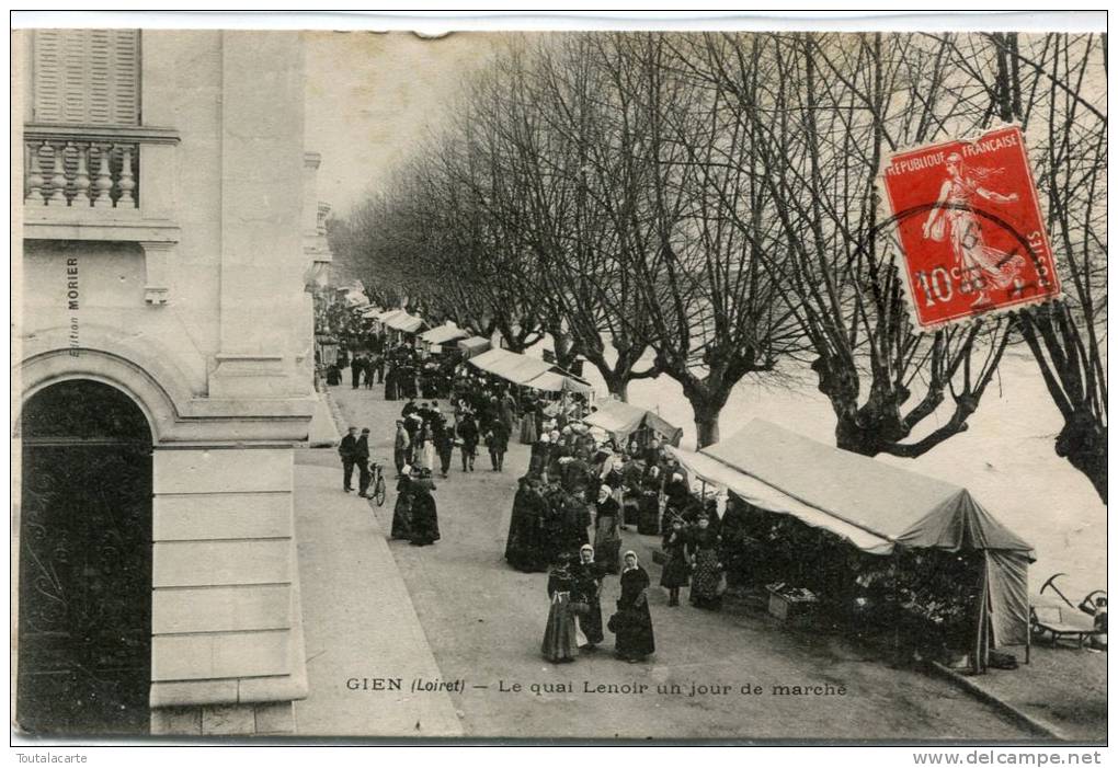 CPA 45 GIEN LE QUAI LENOIR UN JOUR DE MARCHE 1911 Tres Rare - Gien