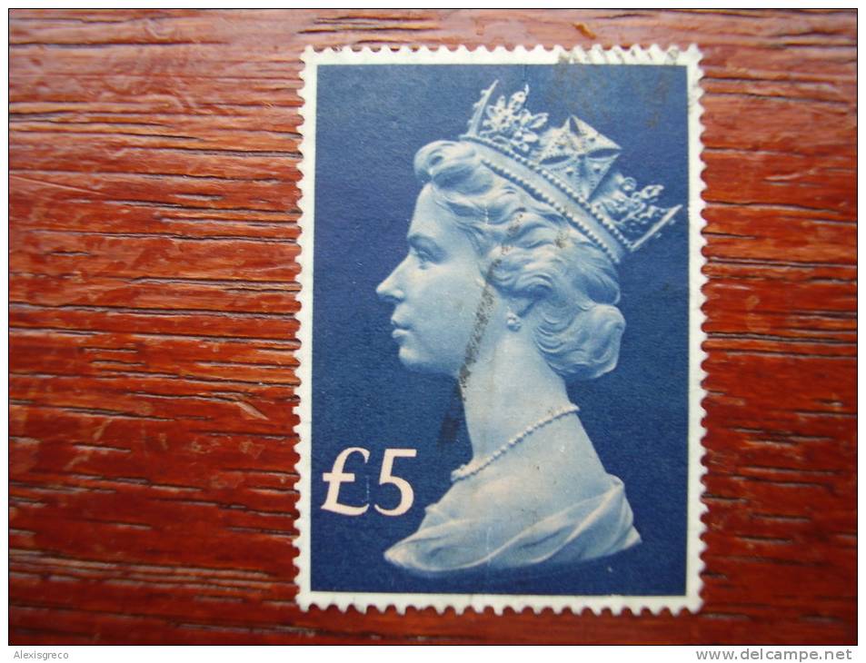 Great Britain ELIZABETH II 1977 HIGH VALUE FIVE POUNDS  USED Salmon & Chalky-blue.. - Zonder Classificatie