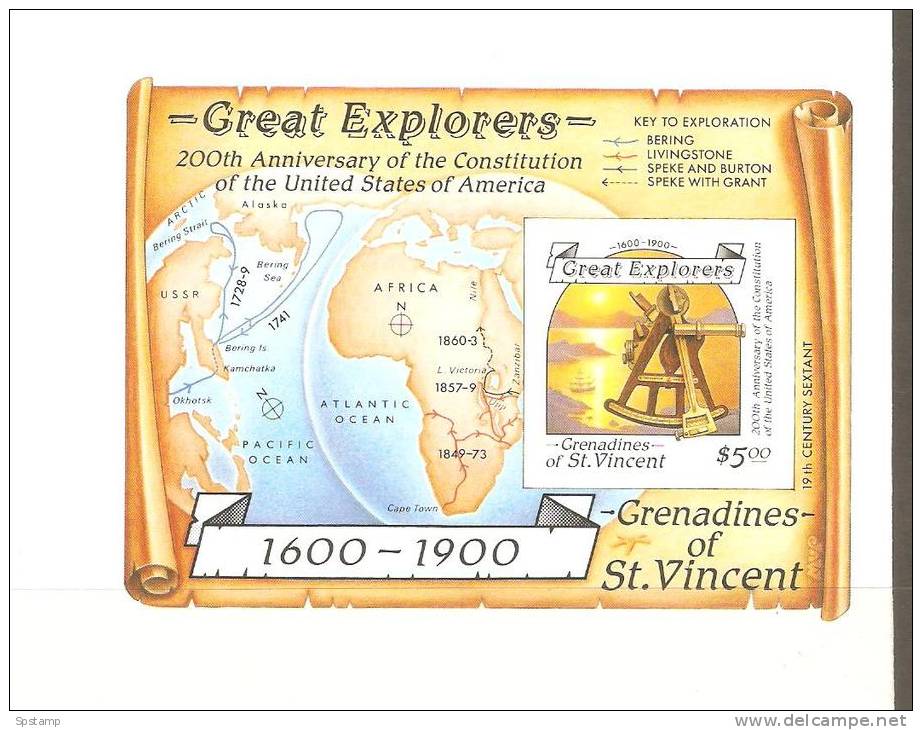 St Vincent Grenadines 1988 $6 Columbus & $5 Explorer Miniature Sheets Imperforate Proofs MNH - St.Vincent Und Die Grenadinen