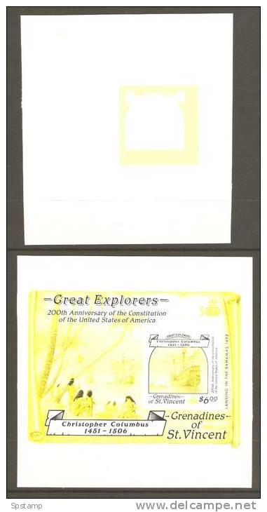 St Vincent Grenadines 1988 $6 Columbus Miniature Sheet Colour Separation Imperforate Proofs X 5 Different MNH - St.Vincent & Grenadines