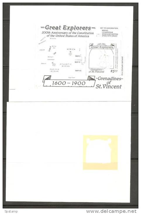 St Vincent Grenadines 1988 $5 Explorer Miniature Sheet Colour Separation Imperforate Proofs X 6 Different MNH - St.Vincent & Grenadines