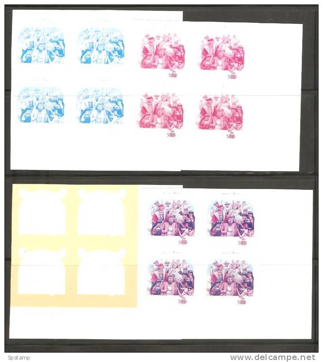 St Vincent Grenadines 1988 $4.50 Columbus Exchanging Gifts 6 X Imperforate Colour Trial Proofs Blocks 4  MNH - St.Vincent Und Die Grenadinen