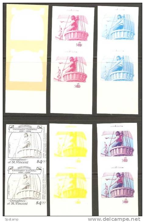 St Vincent Grenadines 1988 $4 Columbus Sighting Land Imperforate Colour Trial Proofs Vertical Pairs   MNH - St.Vincent Und Die Grenadinen