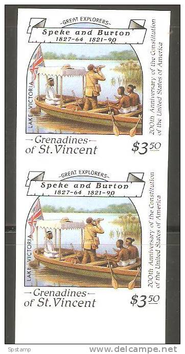 St Vincent Grenadines 1988 $3.50 Explorers Speke & Burton At Lake Victoria Imperforate Proof Vertical Pair MNH - St.Vincent E Grenadine
