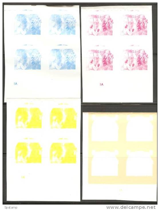 St Vincent Grenadines 1988 $3 Explorer Speke Imperforate Colour Separation Proofs X 6 In Plate Number Blocks 4 MNH - St.Vincent Y Las Granadinas