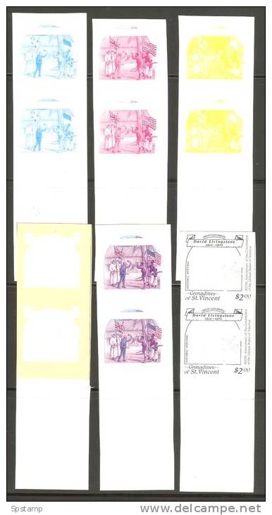 St Vincent Grenadines 1988 $2 Explorers Stanley Livingstone Imperforate Colour Separation Proofs X 6 Pairs  MNH - St.Vincent Und Die Grenadinen