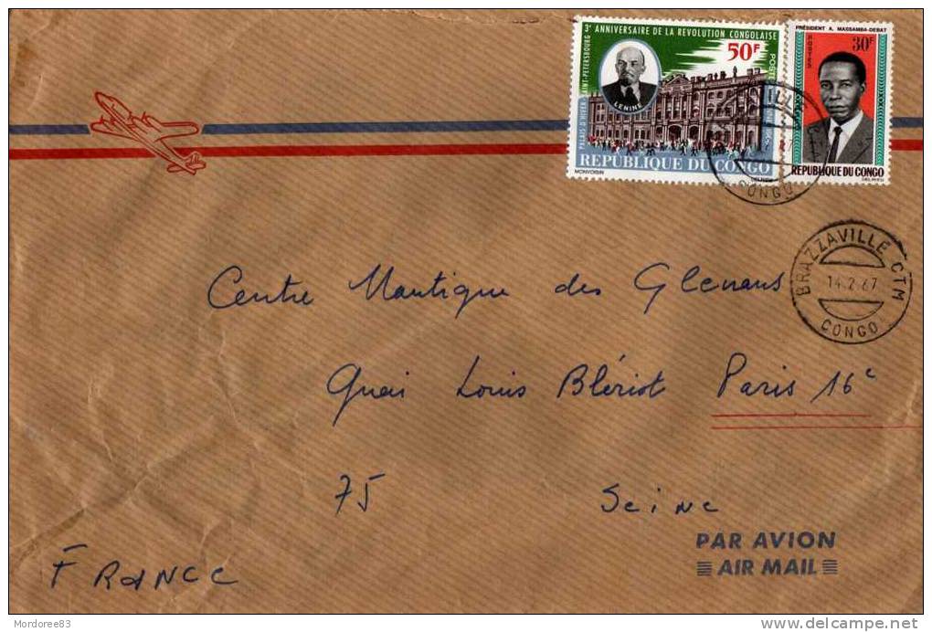 LETTRE CAD BRAZZAVILLE CTM   14/2/1967 YVERT PA43-174  P/PARIS FRANCE - Oblitérés