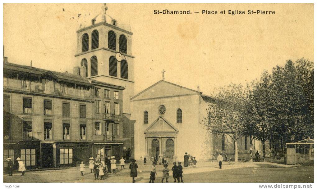 SAINT CHAMOND - LOIRE  - PEU COURANTE CPA ANIMEE  DE 1908. - Saint Chamond