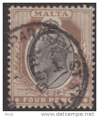 MALTA 1904 4d Black & Brown KEVII SG 55 U XA22 - Malta (...-1964)