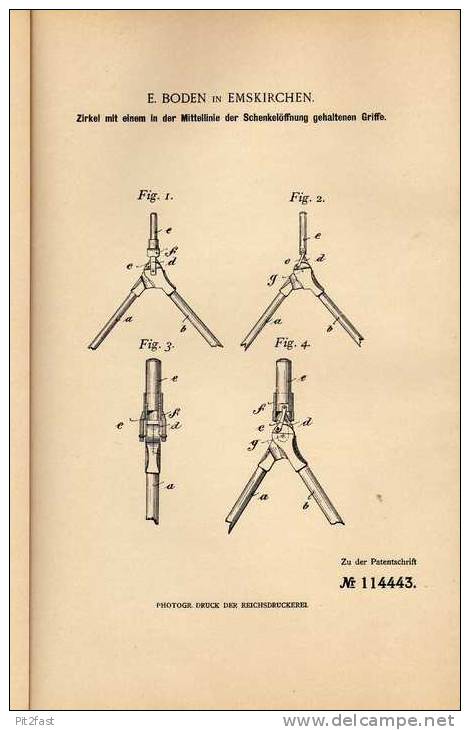 Original Patentschrift - E. Boden In Emskirchen , 1899 , Zirkel , Geometrie !!! - Autres & Non Classés