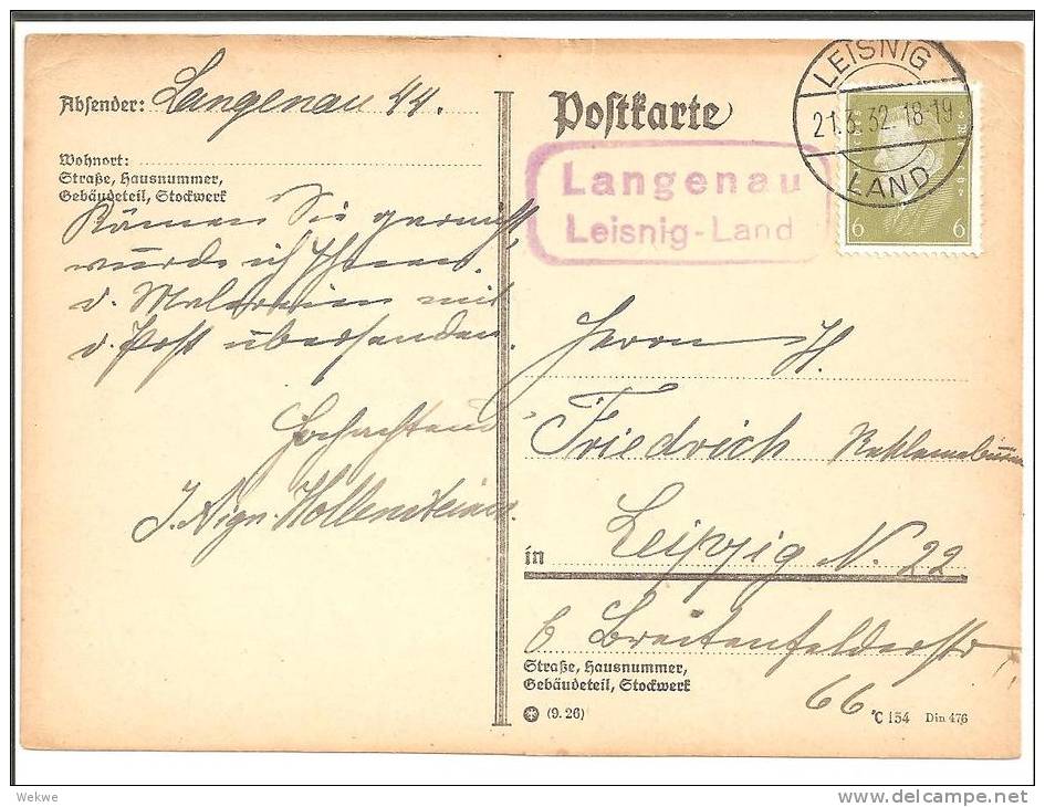 W-105 / Landpost Langenau(Leisnig Land) 1932 - Briefe U. Dokumente