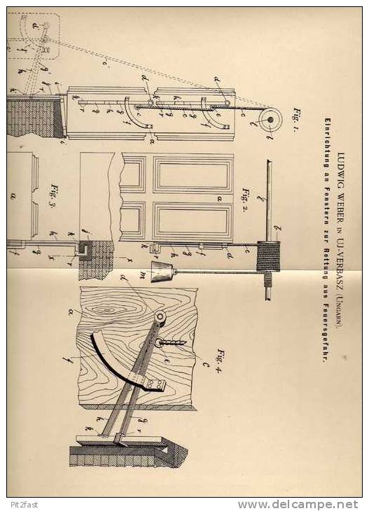 Original Patentschrift - L. Weber In Uj Verbasz , Ungarn , 1899 , Fenster Zur Rettung Bei Feuer , Feuerwehr , Brand !!! - Architectuur