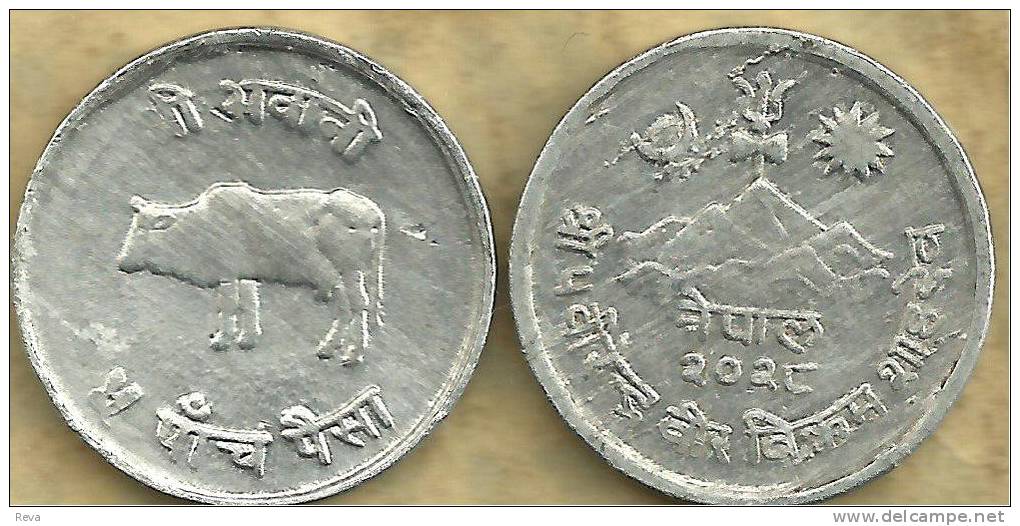 NEPAL 10 PAISA ANIMAL COW FRONT EMBLEM BACK 2028-1971 AL KM? VF READ DESCRIPTION CAREFULLY!!! - Népal