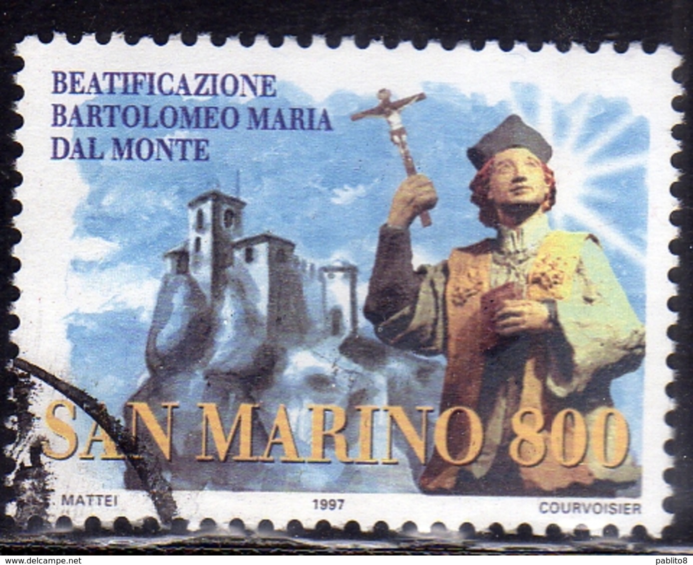 REPUBBLICA SAN MARINO 1997 BETIFICAZIONE DI BARTOLOMEO MARIA DAL MONTE BEATIFICATION LIRE 800 USATO USED OBLITERE' - Gebruikt