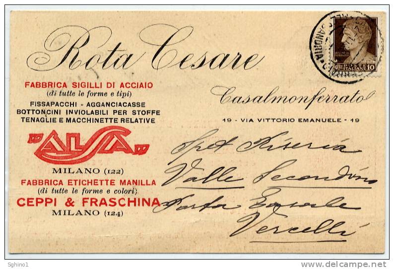 CASALE MONFERRATO, ALESSANDRIA - ROTA CESARE "ALSA" Fabbrica Sigilli Di Acciaio 1929 - Alessandria