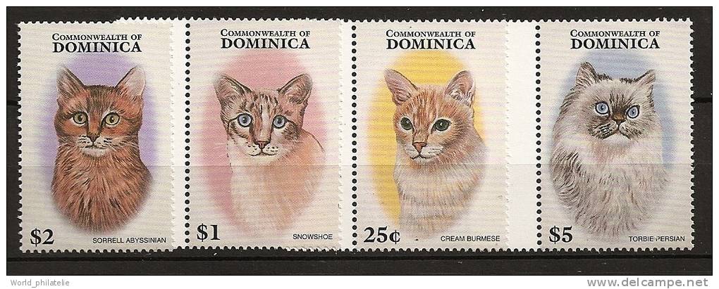 Dominique Dominica 1997 N° 1999 / 2002 ** Chats, Birman Crème, Snowshoe, Abyssin, Persan - Dominique (1978-...)