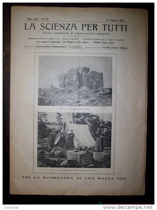 La Scienza Per Tutti 15/10/1912: Pellerossa, Indigeni Americani, Aereoplani, Biplani, Sottomarino, Eugenica, Scoiattolo, - Wetenschappelijke Teksten