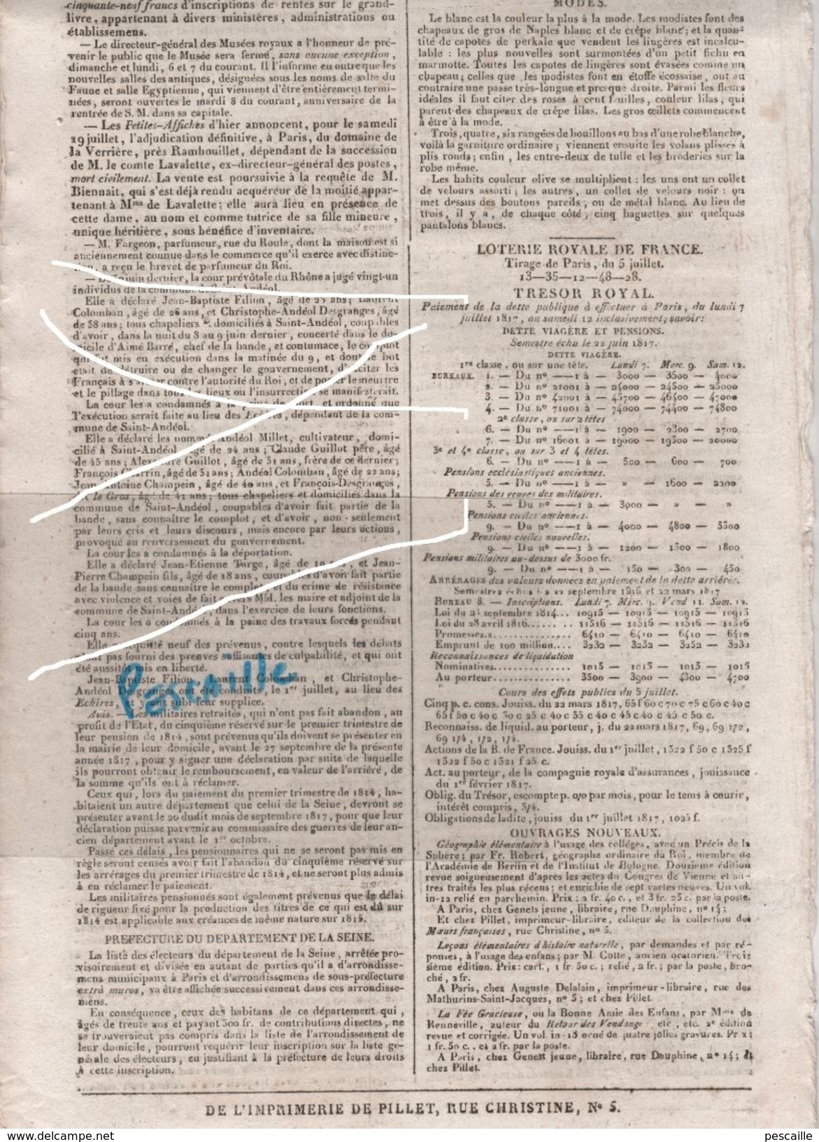 JOURNAL GAZETTE DE FRANCE 06 07 1817 - NEW YORK - SAN SALVADOR - LONDRES IRLANDE - MALAGA - AUTRICHE - SAINT ANDEOL - 1800 - 1849