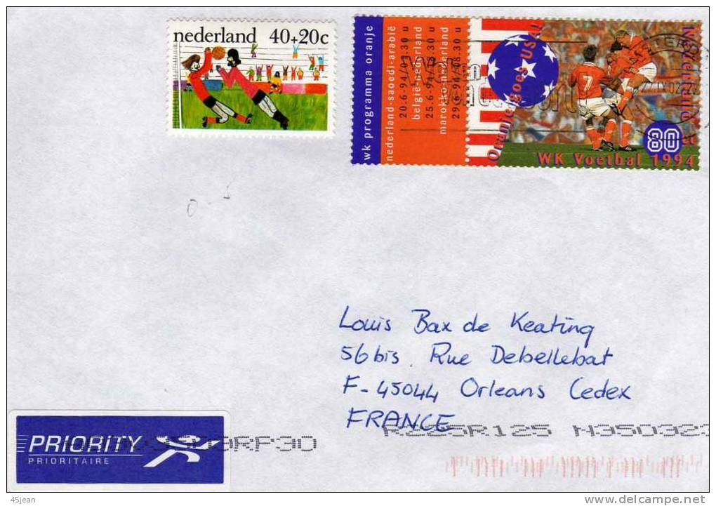 Pays-Bas: 1997 Belle Lettre Voyagée Vers La France Timbre Coupe Du Monde De Football - 1994 – Verenigde Staten