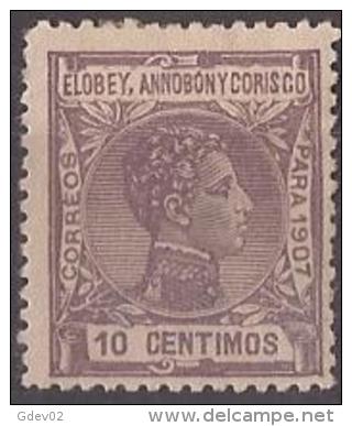 EAC40-L2749.Guinee.Guinea . .ELOBEY,ANNOBON Y CORISCO.Alfonso Xlll.1907 (Ed 40*)con Charnela.MAGNIFICO - Elobey, Annobon & Corisco