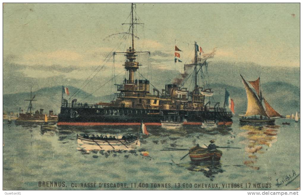 ( CPA BATEAUX DE GUERRE )  BRENNUS, Cuirassé D' Escadre  / - Warships