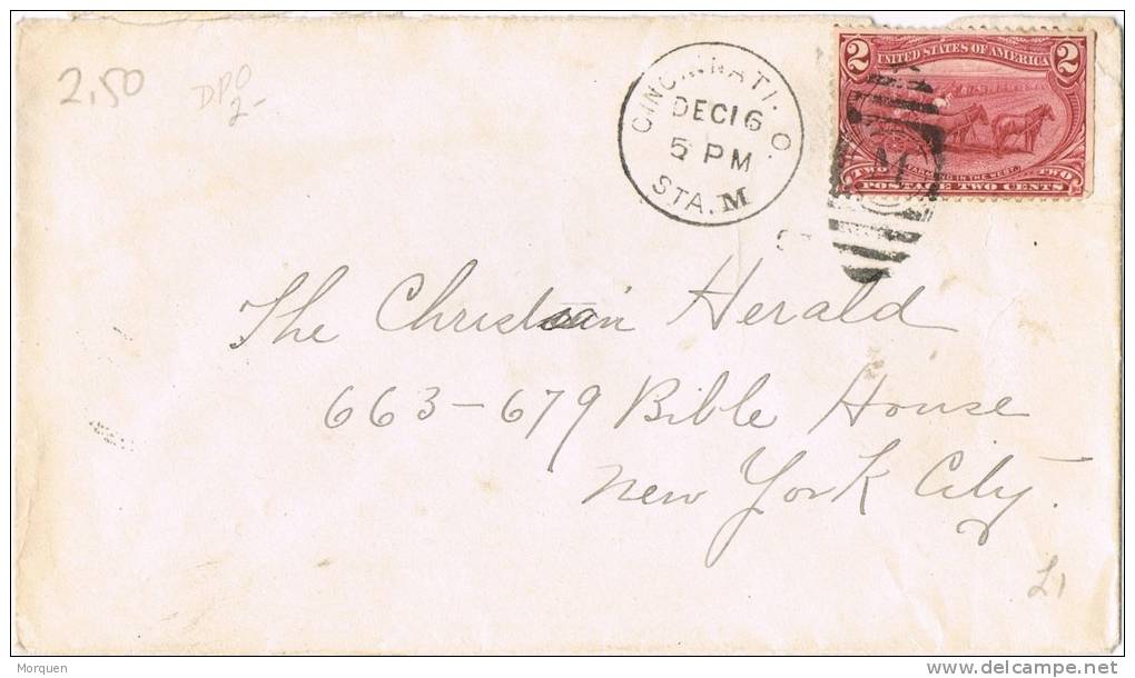 1091. Carta CINCINNATI ( Santa M) Ohio 1896. Fancy Cancel M Gride - Cartas & Documentos