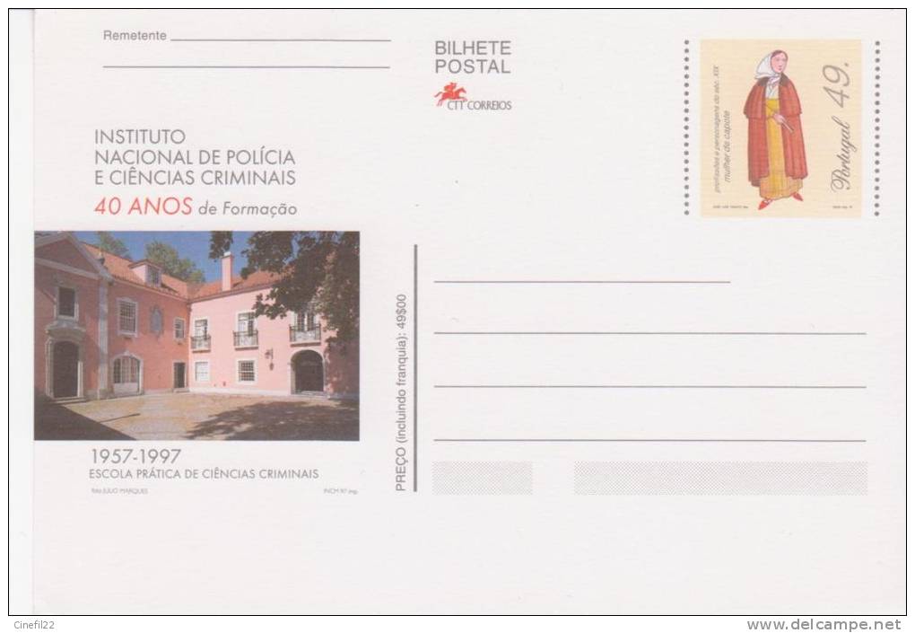 PORTUGAL, 40 Ans De L'Institut National De Police Et Des Sciences Criminelles, 1997, Entier-postal Neuf - Police - Gendarmerie