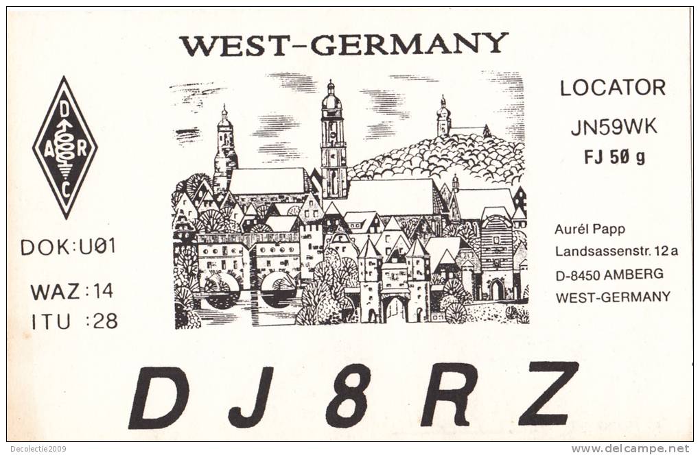 ZS30421 Cartes QSL Radio DJ8RZ West Germany Used Good Back Scan At Request - Radio